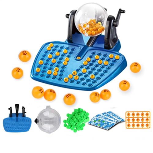 Mwqpgyh Bingo Ball Spinner – Bingo-Ball-Käfig, Ball-Lotterie-Maschine, Bingo Trommel, Bingo-Ziehmaschinen-Spende Rmit 90 Spielchips, 38 Karten, Einem Rollenkäfig, Einem Spielbrett, 90 Farbigen Kugeln von Mwqpgyh