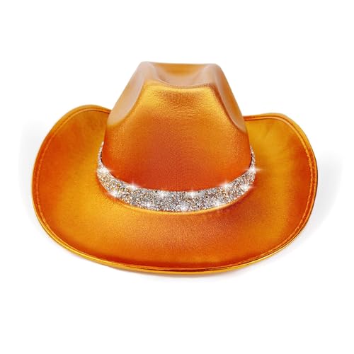 Mwqpgyh Filz Cowgirl Hat, Western Cowgirl Hut,Bling fühlte Glitzer Disco -Outfit Kostüm | Rollenspiel Stylish Cowgirl Hat Kostüm für Halloween, Rollenspiel, Performance, Bühne von Mwqpgyh