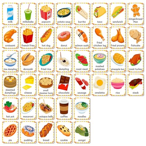 Mwqpgyh Food Flash -Karten, Food Card Game,48x Lustige Bildungsblitzkarten | Homeschool -Vorräte, kognitive Lebensmittelbilder, Kinder frühes Lernen für Kinder, Mädchen von Mwqpgyh