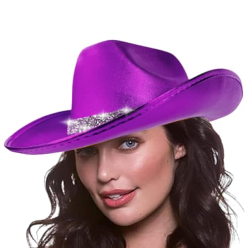 Mwqpgyh Fühlte Cowboyhut, fühlte Cowgirl Hut - Bling fühlte Glitzer Disco -Outfit Kostüm | Rollenspiel Stylish Cowgirl Hat Kostüm für Halloween, Rollenspiel, Performance, Bühne von Mwqpgyh