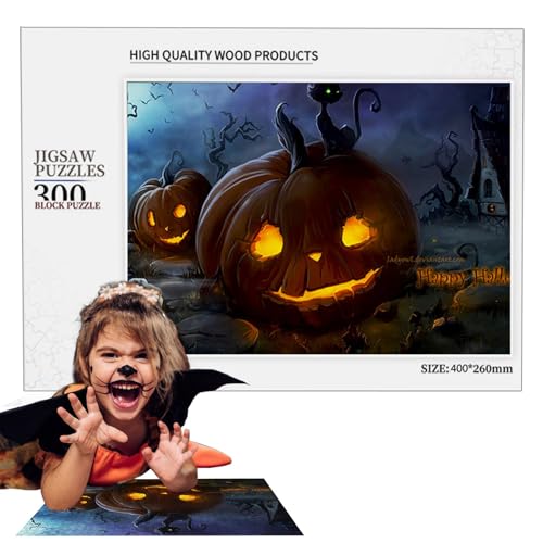 Mwqpgyh Halloween-Puzzles,Halloween-Puzzle aus Holz | Holzpuzzles mit Kürbislaternenmuster | Herbstpuzzle für die Inneneinrichtung, interaktive Denkaufgabe für Kinder im Alter von 8–10 Jahren, Teile von Mwqpgyh