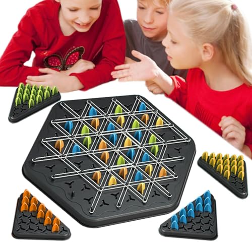 Mwqpgyh Ketten Dreieck Spiel, Dreieck-Steckspiel, 17.5x17.5cm Ketten-Dreieck-Schachspiel, Dreieck-Strategie-Schachspiel Mit 4 Farbigen Spielsteinen Und Weißen Gummibändern, Dreieck-Schach-Brettspiel von Mwqpgyh