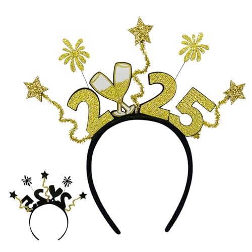 Mwqpgyh Neujahrs-Stirnband mit glitzernden Sternen und Pailletten, Frohes Neues Jahr-Stirnband | Goldene Glitzer-Stern-Feuerwerk-Haarbänder | Frohes neues Jahr, Foto-Requisiten, Cosplay-Partys, von Mwqpgyh