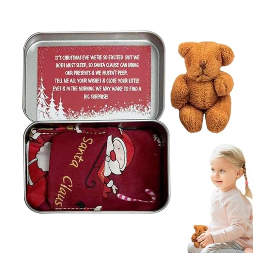 Mwqpgyh Taschen-Weihnachtsbär in Box, Weihnachten Bär in Box Stofftier Bär, Winziger Bär in Box Weihnachten, Stoffbär, Taschenbär-Spielzeug mit Karten und Steppdecken für Babyparty-Geburtstag von Mwqpgyh