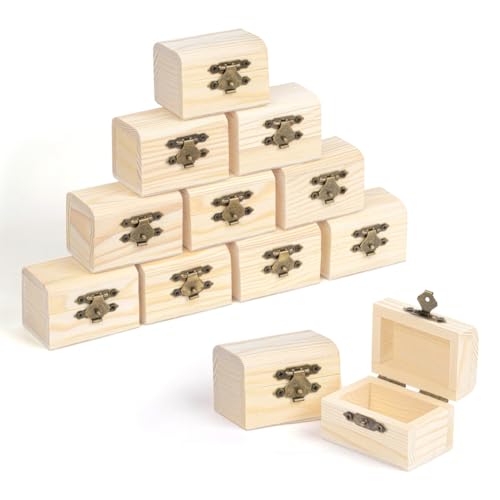 Mwwvzefl Shore Kleine Holzbox mit Klappdeckel (12er Pack) - Schatzkiste Klein Aus Unbehandeltem Kiefernholz für Mitgebsel&Geschenke von Mwwvzefl