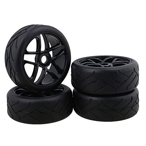 Mxfans 4 Stück 17 mm Sechskant-Reifen und Felgen aus Kunststoff, 5 Speichen, Felge und Gummi-Blumenmuster, Reifen für RC1:8 Off-Road-Auto von Mxfans