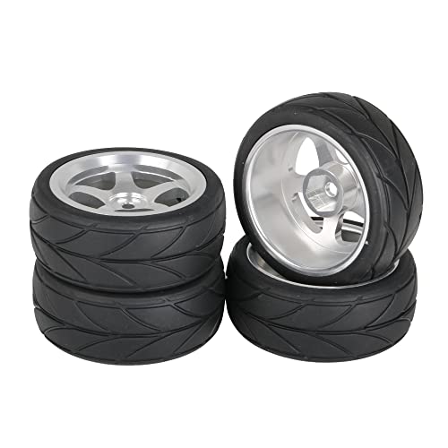 Mxfans Schwarze Gummireifen & 4 STÜCKE 5-Speichen-Felgen Silber Al. Upgrade für Onroad-Rennwagen, 4er-Pack von Mxfans