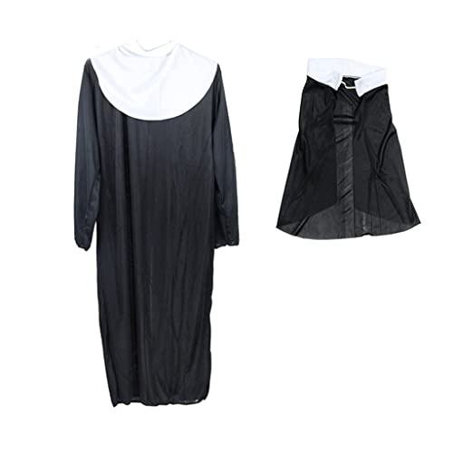 Mxming Nonnen-Kostüm für Schwester, Jungfrau, Kostüm, Kleid, Kopfschmuck, Strumpf, Handschuh für Kreuz, Erwachsene, Damen, Halloween, Cosplay, P Nonne, Strümpfe, Kostüm für Damen, Halloween von Mxming