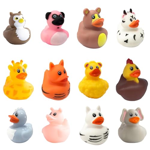 12 Stück Gummi Duck Badespielzeug Baby Badeenten Lustig Quietscheentchen Ente Badewannenspielzeug Schwimmende Gummi Ente Für Badewanne, Strand, Dusche, Pool von Mxshc