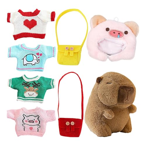 Capybara Plüschtier Niedliche Capybara Kuscheltier Puppen Mit 4 Pullover,1 Hut Und 2Tasche, Realistisches Capybara Stofftier Für Mädchen Junge Geburtstage 25 cm von Mxshc