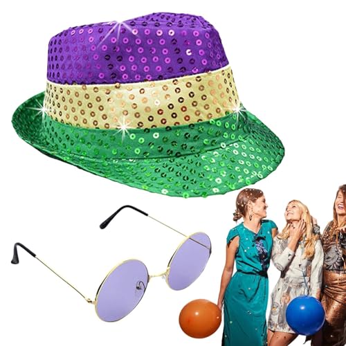 Mxshc Bling Hut für Herren | Kostüm Brille für Herren - Hut und Brille Kombinationsset Karneval Hut Set Erwachsene Fotografie Requisiten von Mxshc