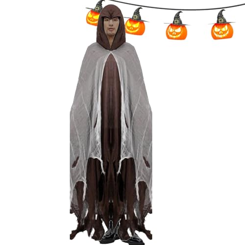 Mxshc Halloween-Umhang, Halloween-Umhang mit Kapuze, volle Länge, Kapuzenumhang, Halloween-Kostüme, Hexe, Halloween, Weihnachten, Cosplay, gruseliger Hexenumhang mit Kapuze für Damen, Hexenumhang von Mxshc