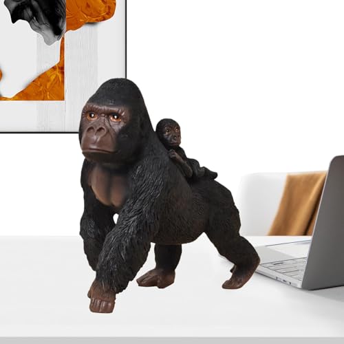 Mxshc Harz-Gorilla-Dekorationen,Gorilla-Desktop-Ornamente,Harz-Gorilla-Desktop-Ornamente, 16,5 cm große Figurenstatuen - Realistische Lernspielzeug-Wildtierskulptur für und Mädchen von Mxshc