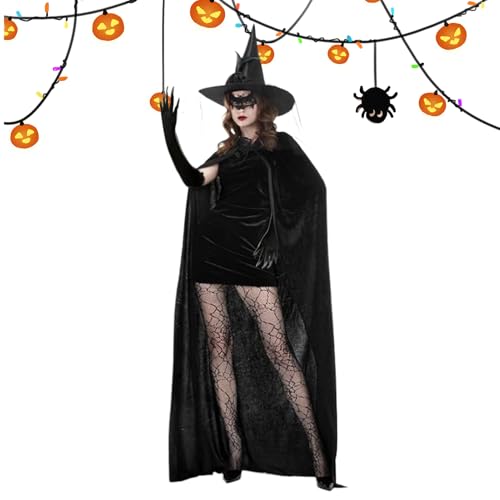 Mxshc Hexenkostüm Für Erwachsene Damen, Hexenhut Set, Umhang Hut Handschuhe Spitzenmaske Socken für Gothic Hochzeitsfest Mxshc Hexenkostüm Für Erwachsene Damen, Hexenhut Set, Umhang Hut Handschuhe Spitzenmaske Socken für Gothic Hochzeitsfest von Mxshc