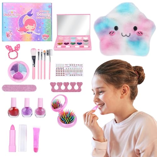 Mxshc Kinder Make-up für Mädchen | Kinder Spielen Make-up-Kit für Mädchen,18-teiliges waschbares Kosmetik-Schönheitsset für kleine Mädchen, Kinder tun so, als würden sie Spielen, verkleiden Sich mit von Mxshc