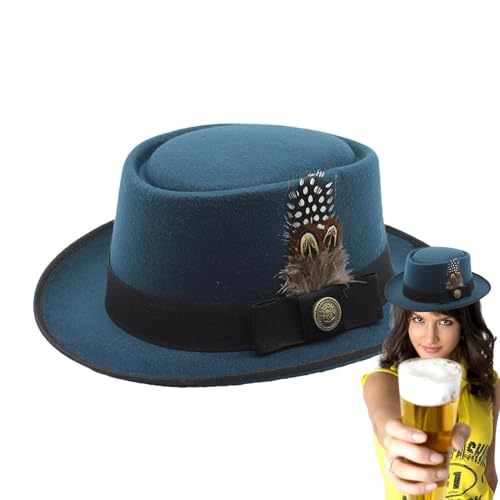 Mxshc Oktoberfest Hut Filz Oktoberfest Bayerischer Trachtenhut mit Feder, Faschingshut Accessoire kleine Krempe Bowler Hut Bowler Hut für Oktoberfest, Volksfeste für Erwachsene von Mxshc