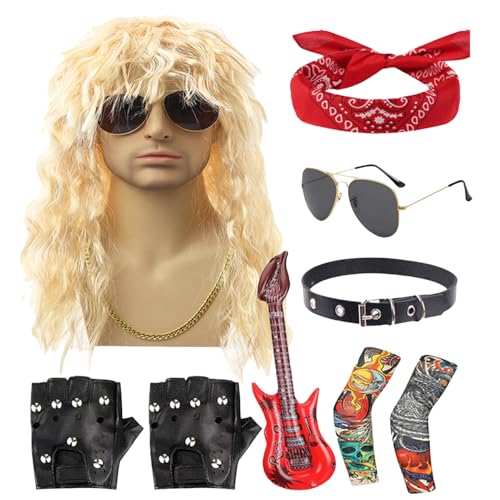 Mxshc Rockerkostüm Herren,70er Jahre Hippie Verkleidung - Punk Style Outfit mit Sonnenbrille Perücke für Outdoor Partys Strandurlaub Musikfestivals Bühnenauftritte Halloween Veranstaltungen Mxshc Rockerkostüm Herren,70er Jahre Hippie Verkleidung - Punk Style Outfit mit Sonnenbrille Perücke für Outdoor Partys Strandurlaub Musikfestivals Bühnenauftritte Halloween Veranstaltungen von Mxshc