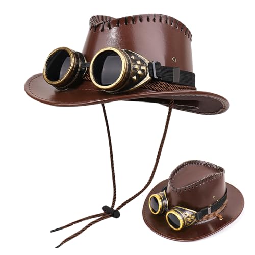 Mxshc Steampunk Hut | Großkrempige Hüte - Verkleidungsaccessoires mit Schutzbrillendekor für Maskenball Partys Cosplay Theaterauftritte Mxshc Steampunk Hut | Großkrempige Hüte - Verkleidungsaccessoires mit Schutzbrillendekor für Maskenball Partys Cosplay Theaterauftritte von Mxshc