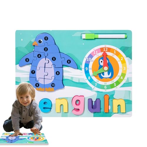 Mxshc Tierpuzzle aus Holz,Tierpuzzle aus Holz für Kleinkinder,Sortierpuzzle für Kleinkinder | Lernaktivitäten, Tierpuzzle mit Lernuhr-Buchstaben-Matching-Spiel für Vorschulkinder von Mxshc