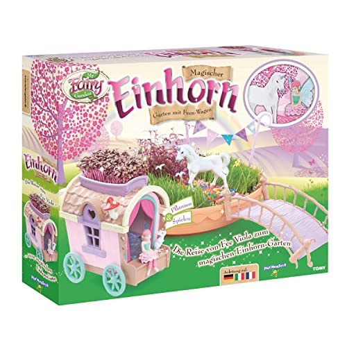 Tomy My Fairy Garden Einhorn Spielzeugset. Märchenhafter Feen Garten zum selber Pflanzen. Feen-Garten Set inkl. Grassamen & Wohnwagen, Kreativset Mädchen, Spielzeug für Kleinkinder ab 4 Jahren von TOMY