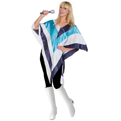 My Illusions 1970er Jahre Super Disco Poncho Damen Eurovision Kostüm Outfit mit Mikrofon oder Leggings Zubehör (Mikrofon) von My Illusions