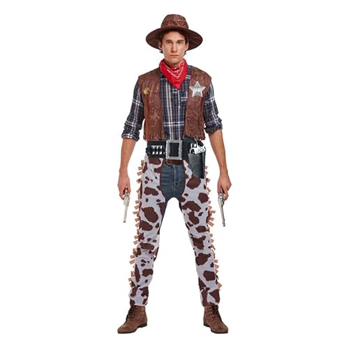 My Illusions Herren Cowboy-Kostüm + Zubehörpaket Erwachsene Western Verkleidung Rodeo Kostüm Outfit (Standard bis 111,8 cm Brust) von My Illusions