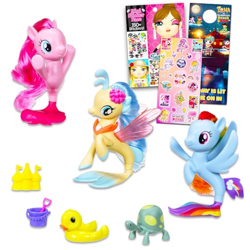 My Little Pony Seapony Toys Sammelset – 10-teiliges Bündel mit 3 My Little Pony Meerjungfrauen-Figuren, 5 Zubehörteilen, Aufklebern und mehr | My Little Pony Spielzeug für Mädchen von My Little Pony