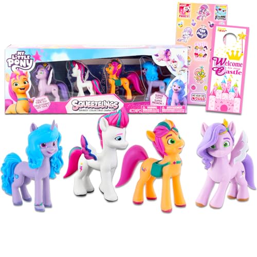 My Little Pony Spielset für Kinder - Set mit 4 Quetschspielzeugen, Aufklebern und Strand-Kinder-Türaufhänger, quetschbares Spielzeug für Mädchen von My Little Pony