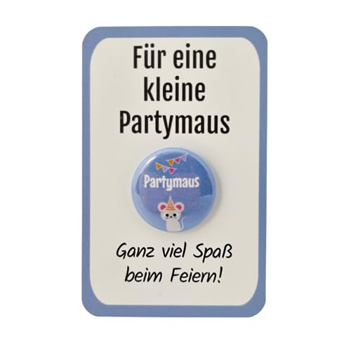 Partymaus Button - Niedliches Design und OHNE Nadel inkl. Kärtchen & Geschenkverpackung, perfekt für Geburtstagsfeiern & Party von My Maisie