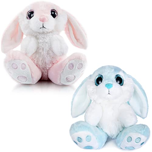 My OLi 18cm Osterhase 2 Stück Plüsch Hase Floppy Ohren Sitting Stofftier Hase Ostergeschenke für Kinder Babys Jungen Mädchen, Rosa & Blau von My OLi