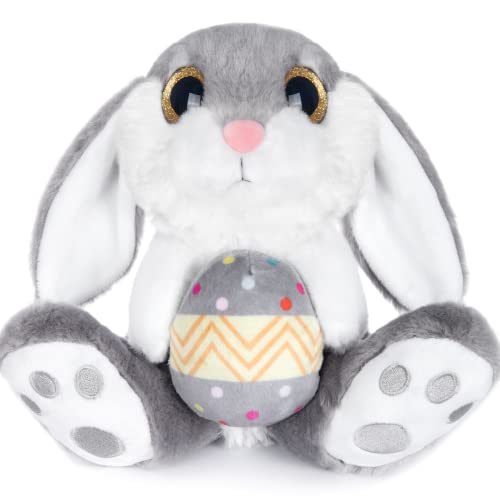 My OLi 20cm Osterhase Plüsch Hase mit Osterei Stofftier Hase Floppy Ohren Sitting Bunny Gefüllte Tier Bettzeit Freund Ostergeschenke für Kinder Babys Jungen Mädchen, Grau von My OLi