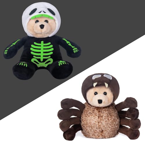 My OLi 23 cm Plüsch-Halloween-Spielzeug, das im Dunkeln leuchtet, Kuscheltier, Teddybär, Plüsch-Spinne, gefülltes Skelett, Spielzeug mit klappbaren Hüten, Halloween-Ornamente/Geschenke für Kinder von My OLi