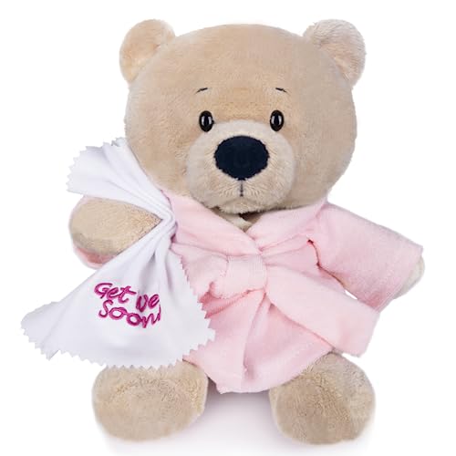 My OLi 23cm Teddybär Gute Besserung: Weicher Plüschbär im Bademantel mit Beruhigendem Handtuch – Kuscheltier Geschenk für Kinder, Mädchen, Jungen und Babys (Rosa) von My OLi