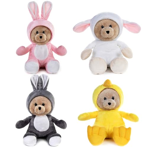 My OLi Kuscheltier PlüSchtiere 18cm Osterbären Teddybären 4 Stück : Hase, Huhn und Schaf mit Flippable Hüten Stofftier Ostergeschenke für Babys Kinder Jungen Mädchen von My OLi