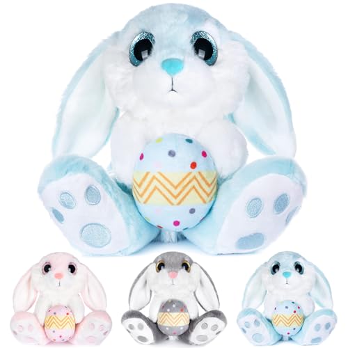 My OLi Osterhase Plüsch Hase mit Osterei 20cm Kuscheltier Hase Stofftier Kuscheltiere Schlappohren Sitzend Kuschelhase Plüschtiere Für Mädchen Kinder Jungen-Blau Farbe von My OLi