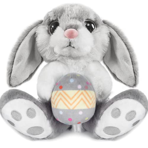 My OLi Osterhase Plüsch Hase mit Osterei 20cm Kuscheltier Hase Stofftier Kuscheltiere Schlappohren Sitzend Kuschelhase Plüschtiere Für Mädchen Kinder Jungen-Graue Farbe von My OLi