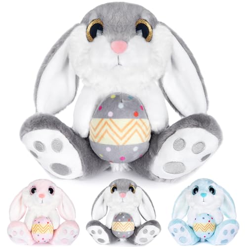 My OLi Osterhase Plüsch Hase mit Osterei 20cm Kuscheltier Hase Stofftier Kuscheltiere Schlappohren Sitzend Kuschelhase Plüschtiere Für Mädchen Kinder Jungen-Graue Farbe von My OLi