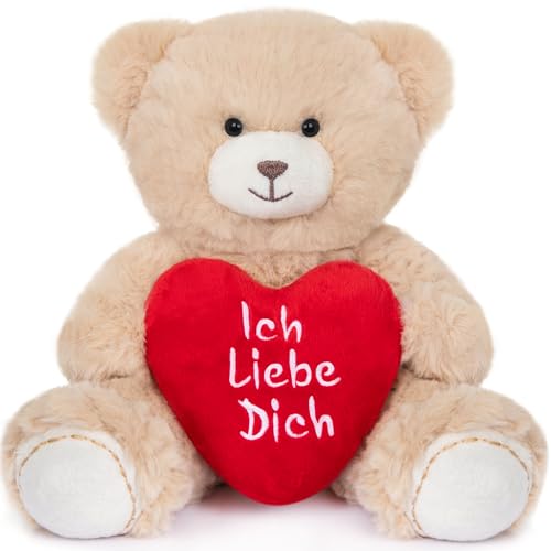 My OLi Teddy Plüschbär mit Herz Rot - Ich Liebe Dich - 18 cm Teddybär Plüschteddy Kuscheltier Schmusetier für Babys Kinder Jungen Mädchen Liebhaber Braun Hellbraun von My OLi