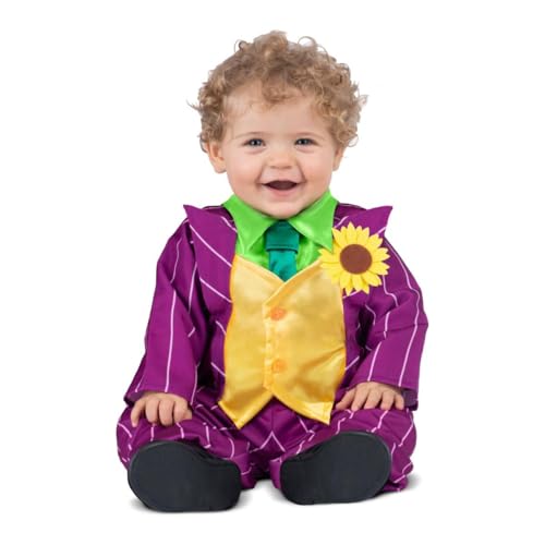 My Other Me - Clown-Kostüm für Babys, Unisex, Größe 7-12 Monate, inklusive lila gestreifter Jacke mit Sonnenblume und grünem Hemd mit gelber Weste und passender Hose. My Other Me - Clown-Kostüm für Babys, Unisex, Größe 7-12 Monate, inklusive lila gestreifter Jacke mit Sonnenblume und grünem Hemd mit gelber Weste und passender Hose. von My Other Me