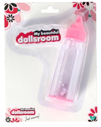 My beautiful dollsroom 555-0008 Puppen-Milchflasche, Flasche Sieht voll aus wenn sie aufrecht Steht und leer wenn sie verkehrt herum gehalten Wird, Fläschchen Pink, für Kinder ab 18 Monaten von My beautiful dollsroom