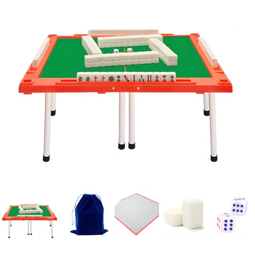 MyAhaa 22mm Mahjong Set chinesisches Mahjong -Spiel Set, 146 Reise Mahjong Set Tragbarer mit Aufbewahrungstasche, Tischtuch und Würfel (Mit Tisch) von MyAhaa
