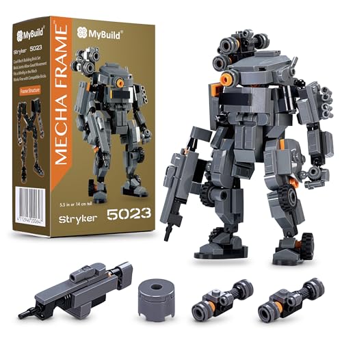 MyBuild 5023 Armed Force Stryker – Mech-Roboter aus Klemmbausteinen in dunkelgrauer Rüstung; Idealer Spielzeug-Roboter mit Mecha Frame ab 14 Jahren; Kompatibel mit Allen großen Marken von MyBuild