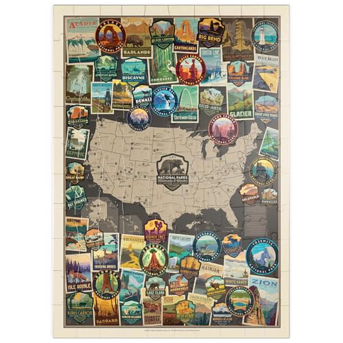 MyPuzzle 63 American National Parks Collage Map, Vintage Poster - Premium 100 Teile Puzzle - MyPuzzle Sonderkollektion von Anderson Design Group von MyPuzzle.com