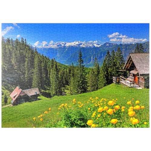 MyPuzzle Berghütten auf der Hütteneckalm mit Blick zum Dachstein (2995m) - Premium 1000 Teile Puzzle - MyPuzzle Sonderkollektion von Puzzle Galaxy von MyPuzzle.com