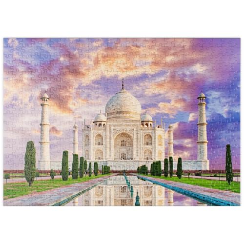 MyPuzzle Blick auf das Taj Mahal im Licht des Sonnenuntergangs mit Spiegelung im Wasser - Premium 500 Teile Puzzle - MyPuzzle Sonderkollektion von Puzzle Galaxy von MyPuzzle.com