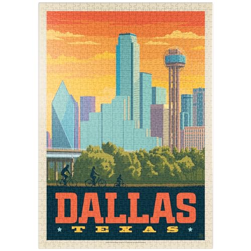 MyPuzzle Dallas, Texas: Sunset Skyline, Vintage Poster - Premium 1000 Teile Puzzle - MyPuzzle Sonderkollektion von Anderson Design Group von MyPuzzle.com