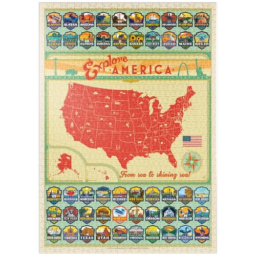 MyPuzzle Entdecke Amerika: 50 Staatswappen, Vintage Poster - Premium 1000 Teile Puzzle - MyPuzzle Sonderkollektion von Anderson Design Group von MyPuzzle.com