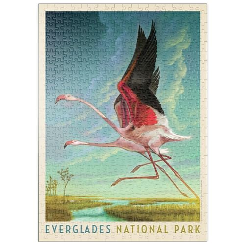 MyPuzzle Everglades National Park: Flight of The Flamingos, Vintage Poster - Premium 500 Teile Puzzle - MyPuzzle Sonderkollektion von Anderson Design Group von MyPuzzle.com