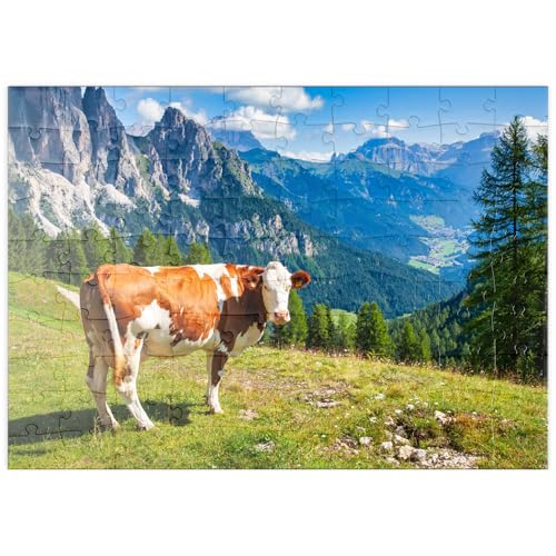 MyPuzzle Kuh grast auf Einer Alpenwiese in den Dolomiten - Premium 100 Teile Puzzle - MyPuzzle Sonderkollektion von Puzzle Galaxy von MyPuzzle.com