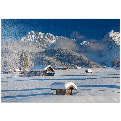 MyPuzzle Heustadel bei Mittenwald mit Wörner und Karwendelgebirge - Premium 1000 Teile Puzzle - MyPuzzle Sonderkollektion von Puzzle Galaxy von MyPuzzle.com